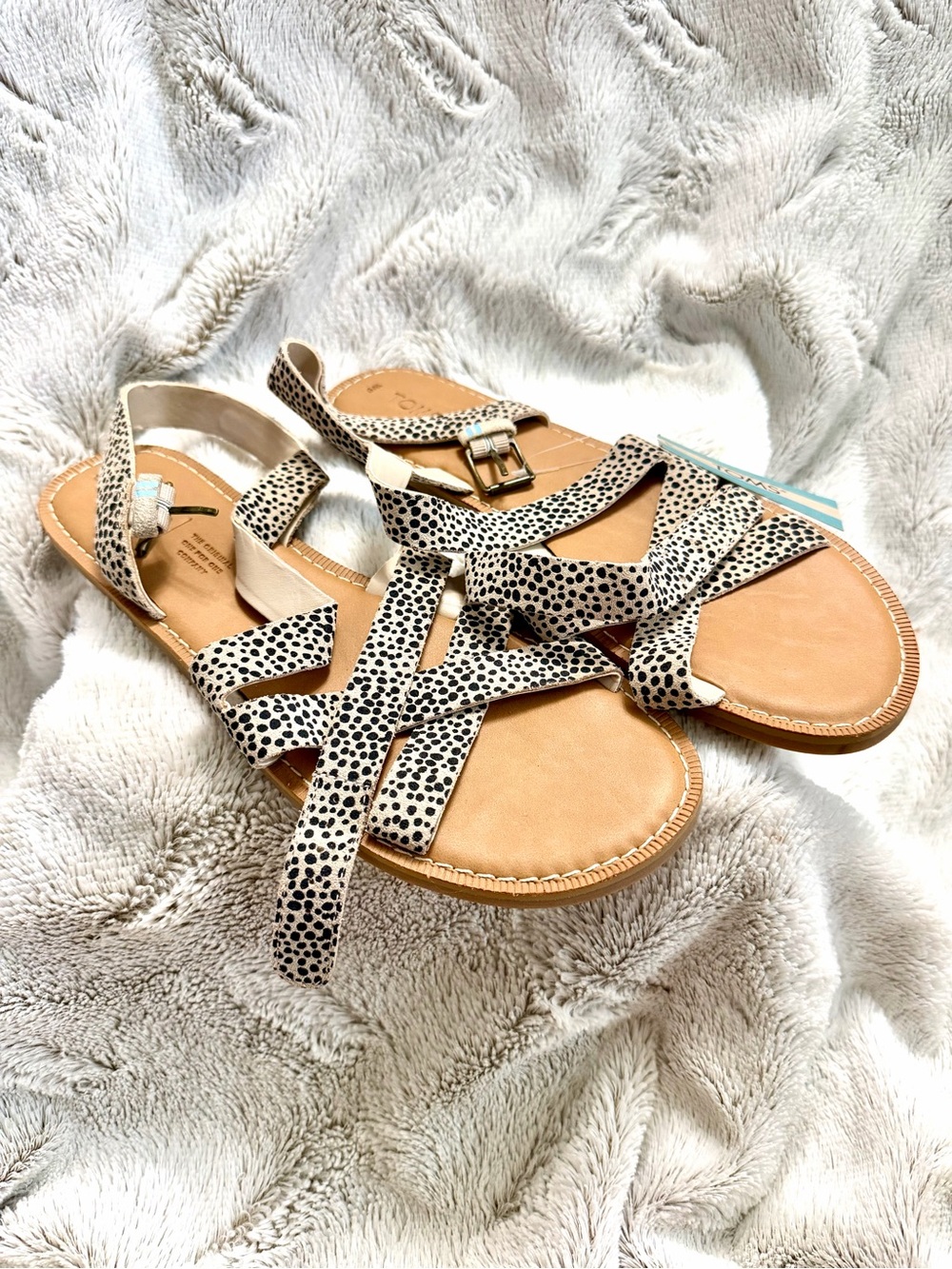 TOMS 9 Sicily Strappy Sandals in Macadamia Mini Cheetah Print